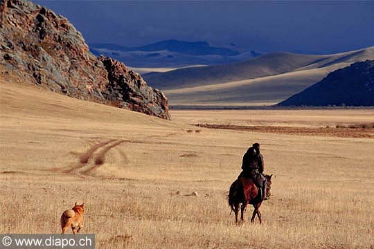 701 - Mongolie - Le cavalier et son chien