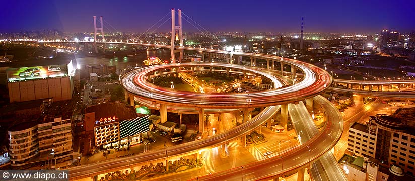 10321 - Photo : Shanghai vue de nuit, Nanpu Bridge over Huangpu River - Chine, China